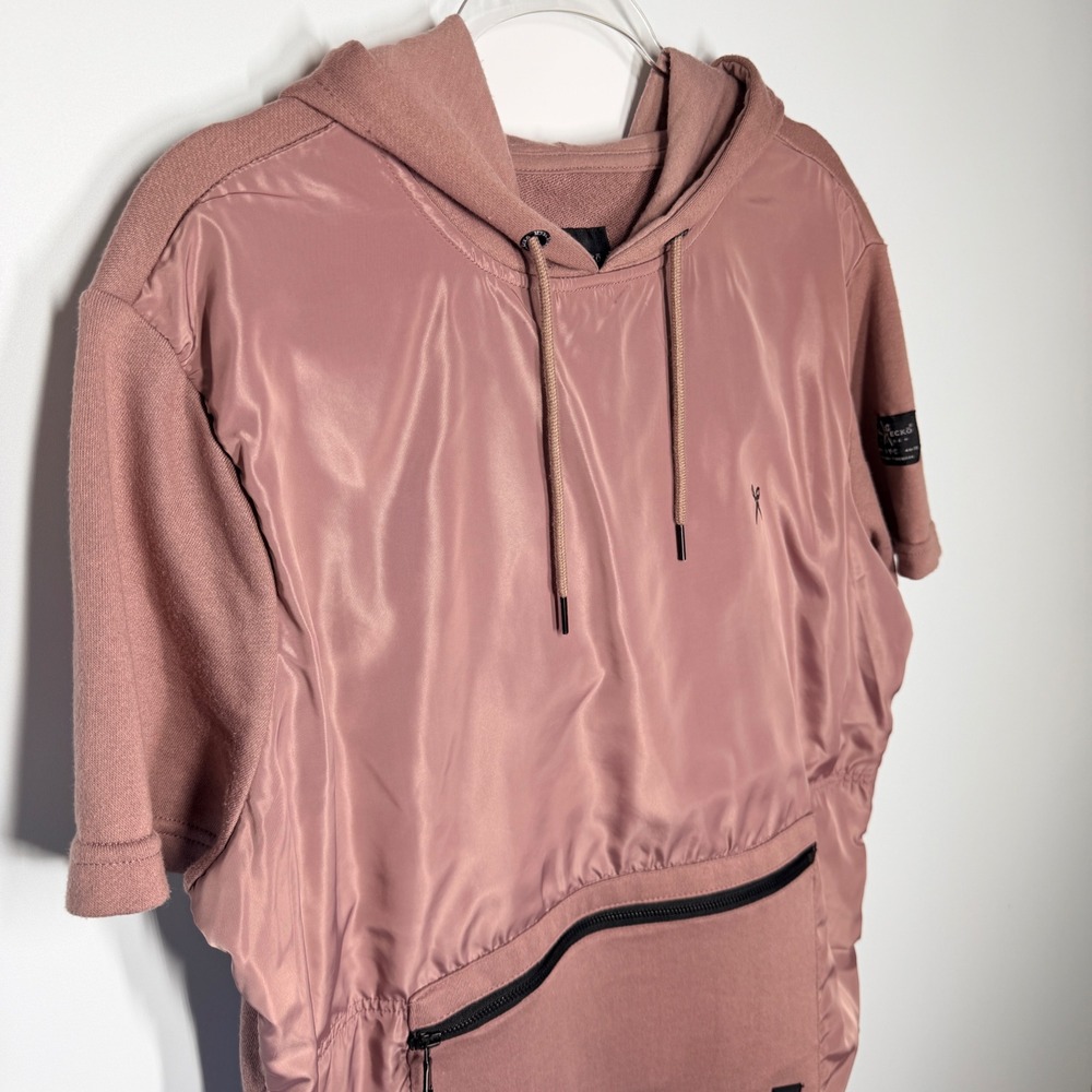 Marc Ecko Cut & Sew Short Sleeve Utility Hoodie Pullover Size L Dusty Rose/Mauve - Picture 3 of 12